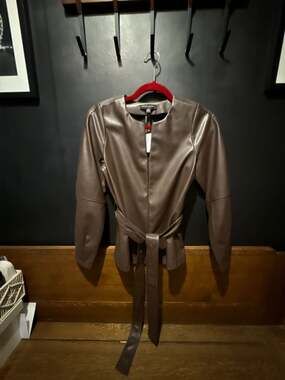 Banana Republic Brown Faux Leather Long Sleeve Belted Tunic Top